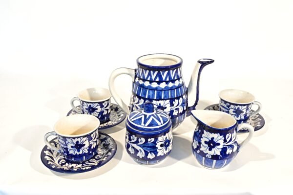 blue pottery tea set