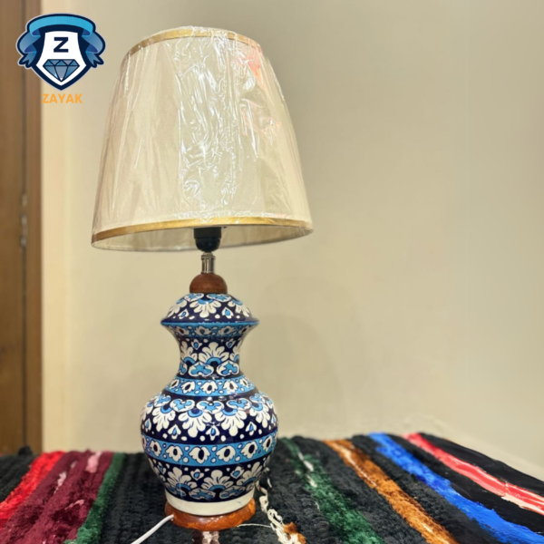 Blue Pottery Lamp with shade - Image 3