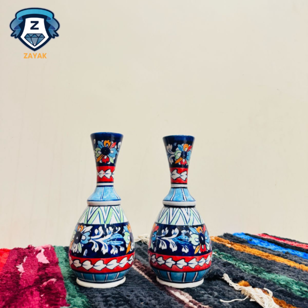 Hand-Painted Blue Pottery Vase Set (Set of 2)