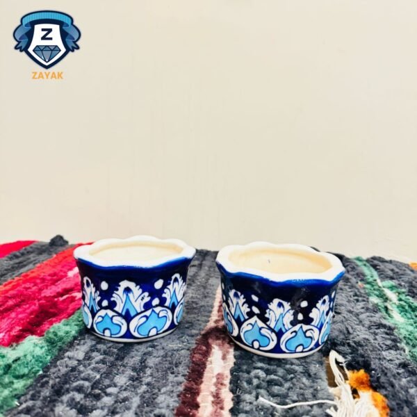 Hand-Painted Blue Pottery Mini Planters (Set of 2)