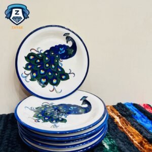 Blue Pottery Peacock Plate Medium size– Set of 6