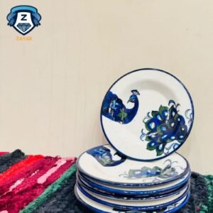 Blue Pottery Large Peacock Plate Set (6 Pieces)